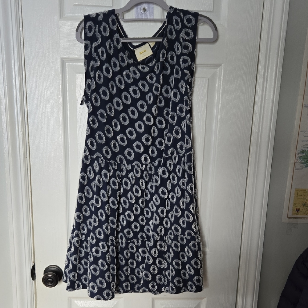 Anthropologie Navy and White Patterned Kids Dress